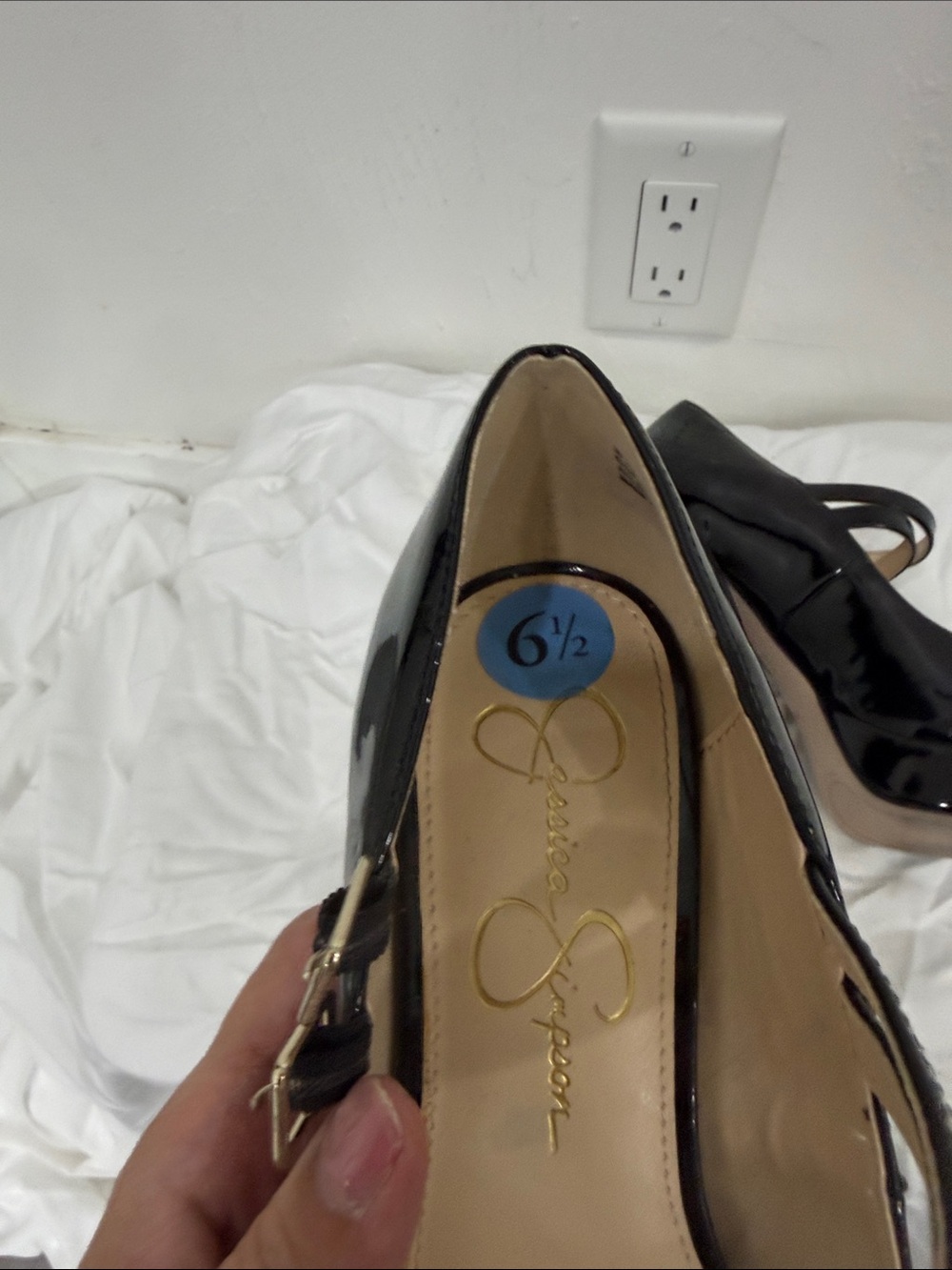 Jessica Simpson Black Patent Mary Jane Block Heels with Double Straps - Picture 3 of 4